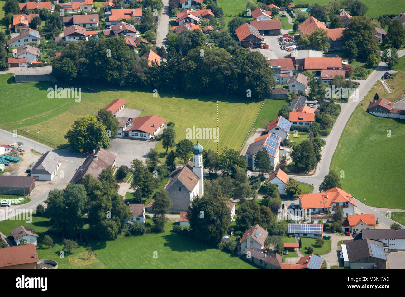 Aerial view of St. Leonhard i.Forst, 82405 Wessobrunn, Bavaria, Germany Stock Photo