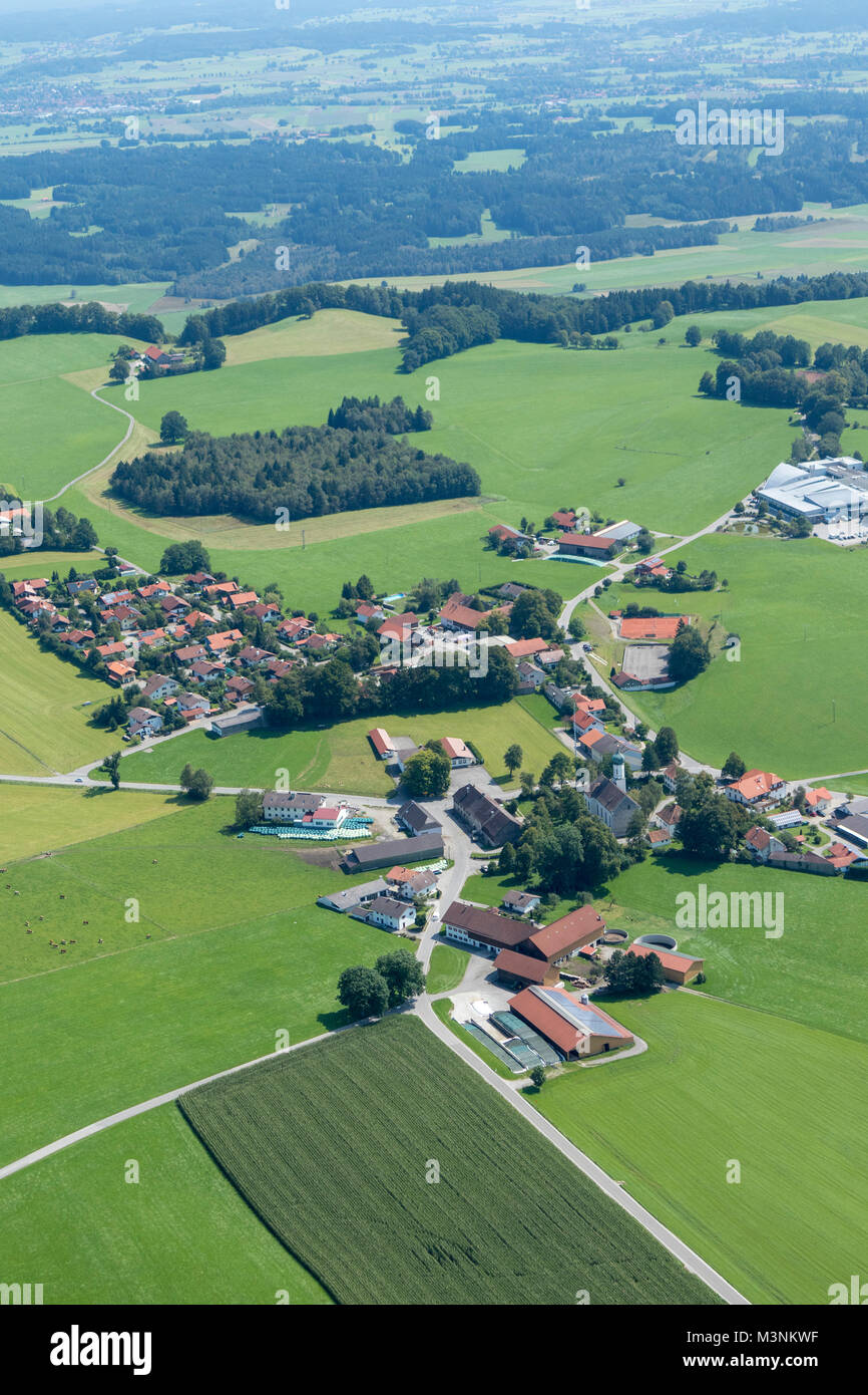 Aerial view of St. Leonhard i.Forst, 82405 Wessobrunn, Bavaria, Germany Stock Photo
