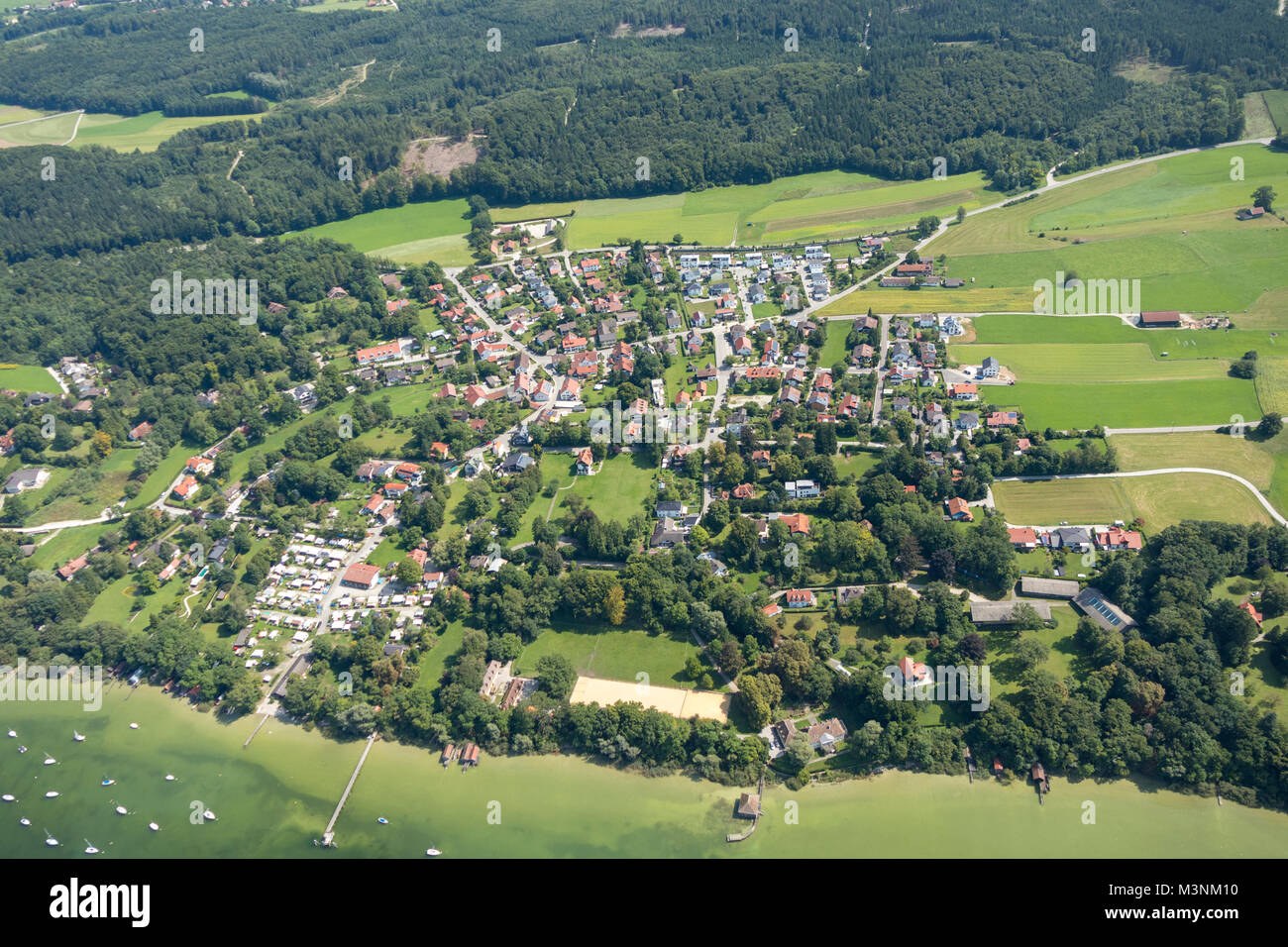 Aerial view of Buch a.Ammersee, Inning am Ammersee, Bavaria, Germany Stock Photo