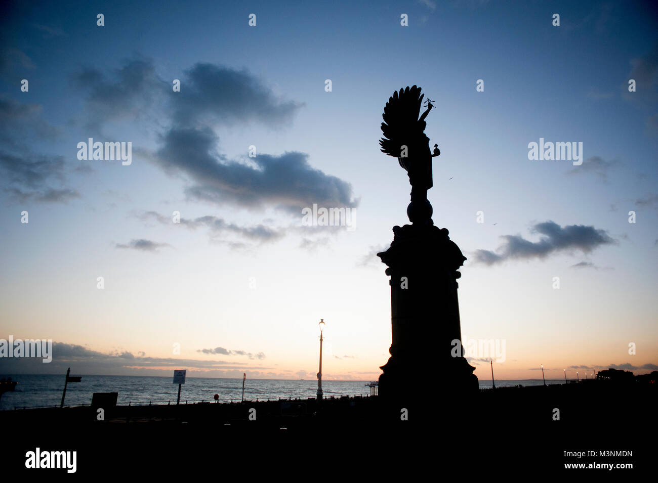 The peace statue in Brighton, England depicts an 'angel of peace' holding an orb and an olive branch and is a memorial to Edward VII 'The Peacemaker'. Stock Photo