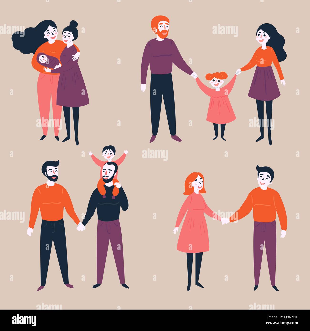 Set of gay lgbt and traditional couples Stock Vector