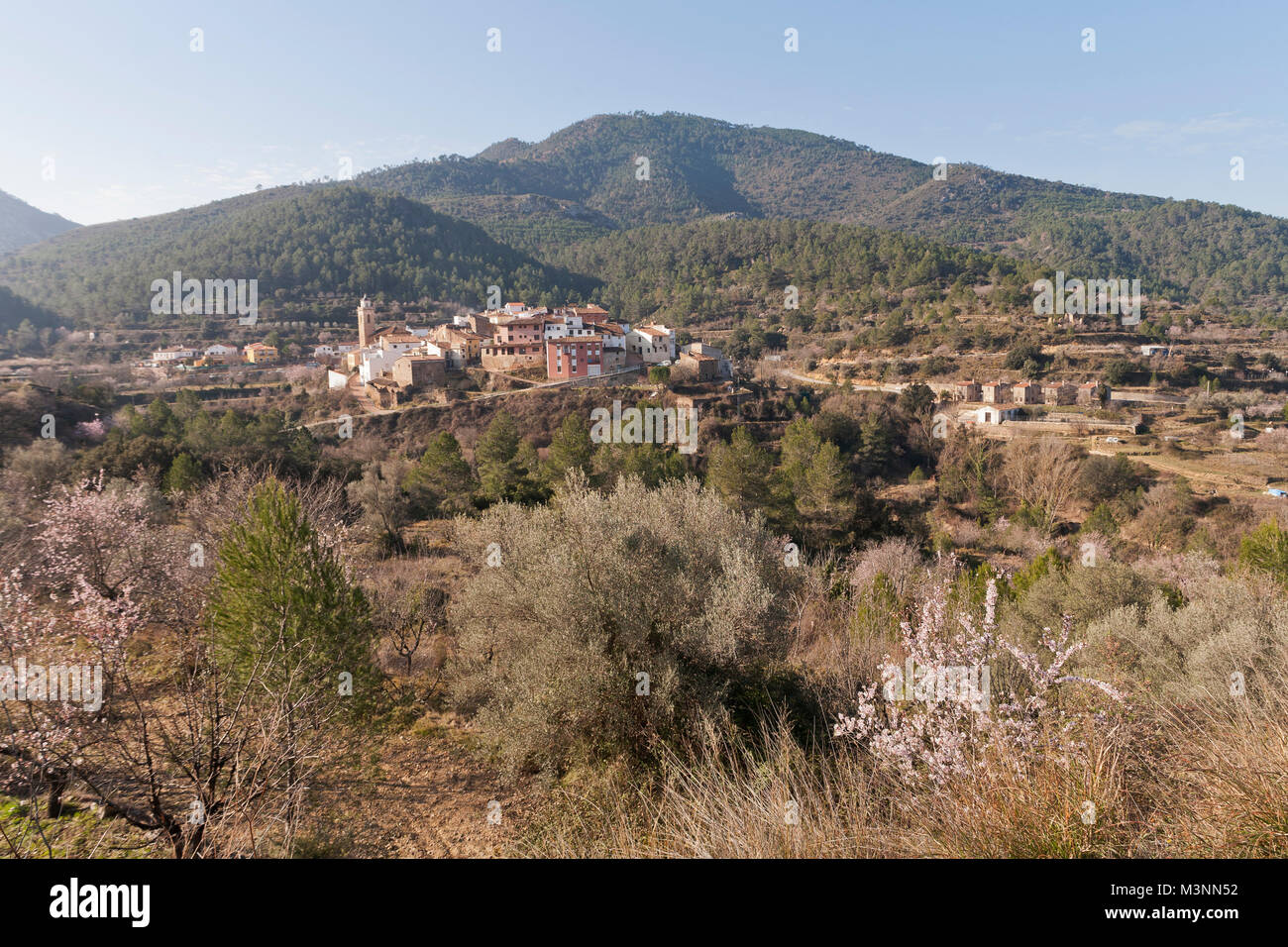 Serra d´Espadá with Torralba del Pinar, Spain Stock Photo