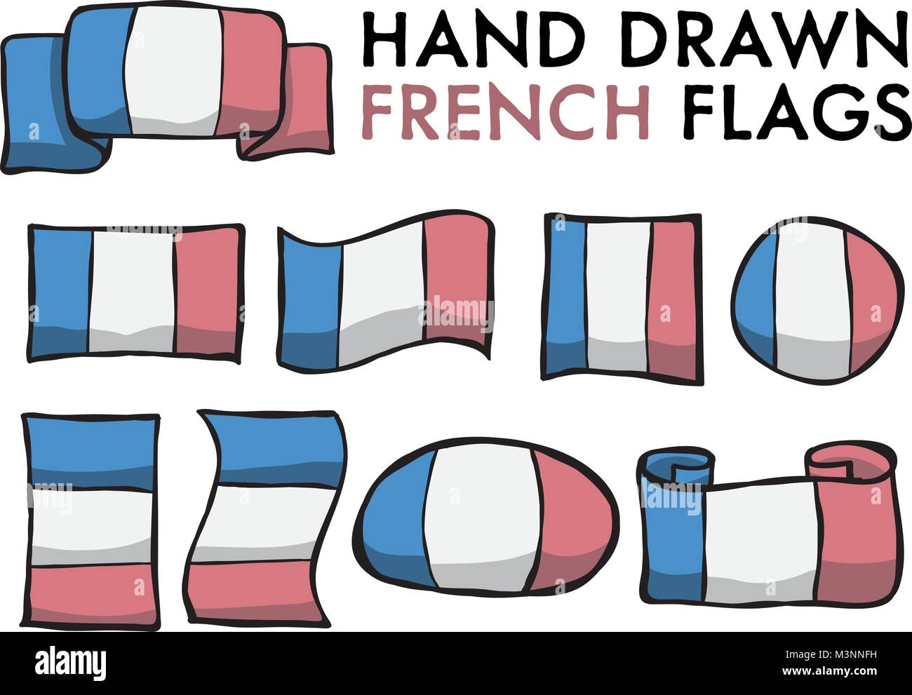 Set of Hand Drawn / Doodled National Flags. High-Quality Vector