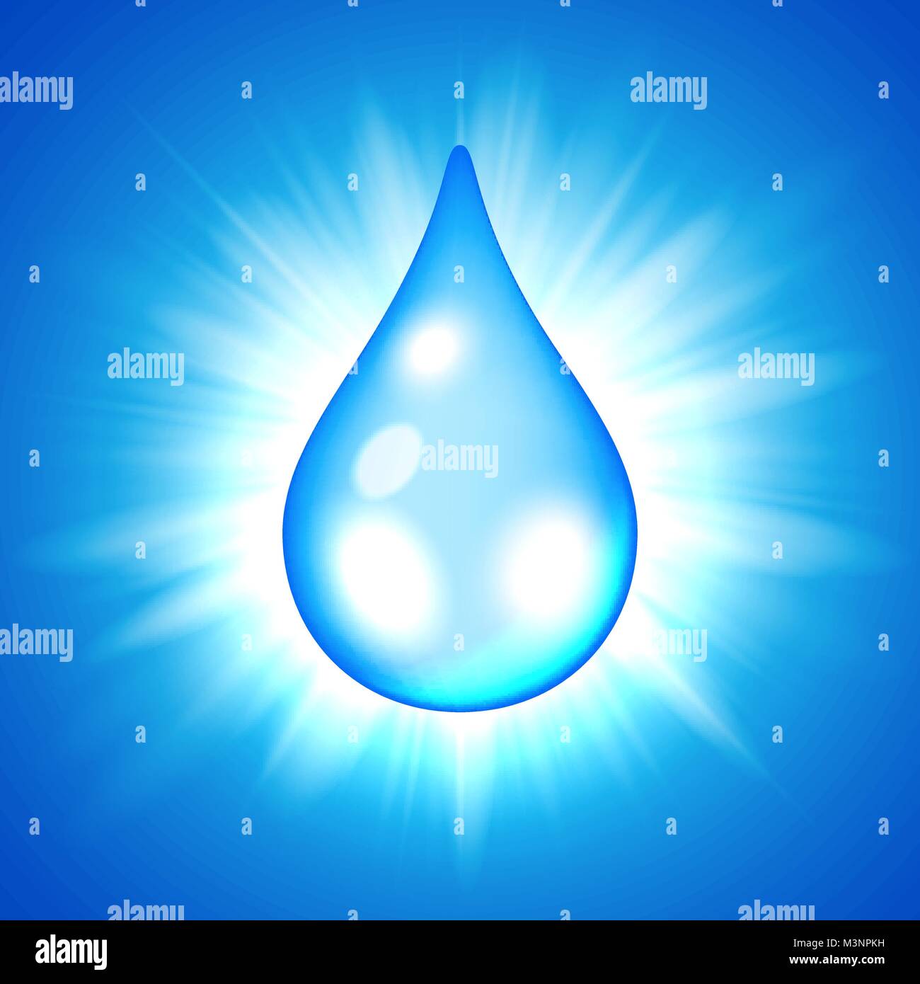 Blue drop on flash star background Stock Vector
