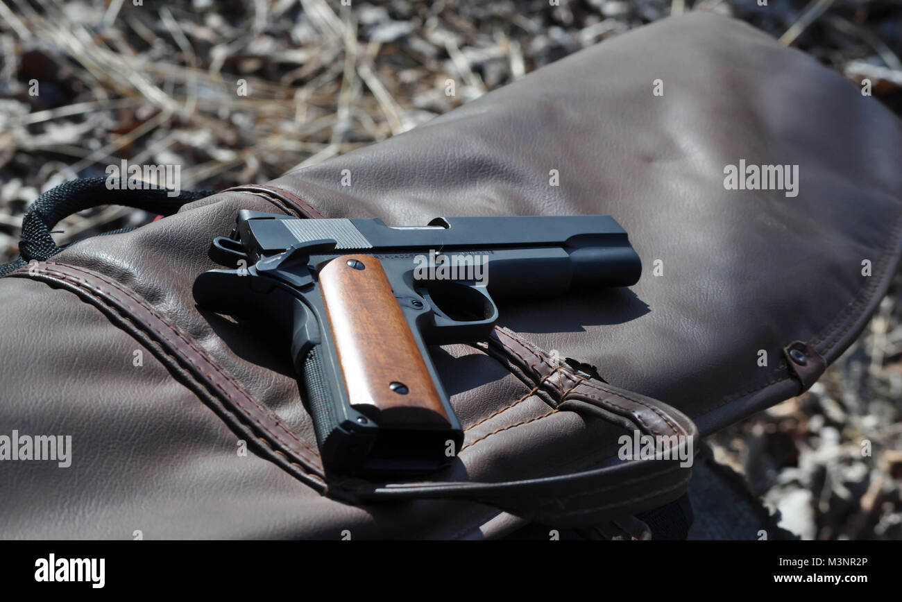 1911 .45 Caliber Hand Gun Stock Photo