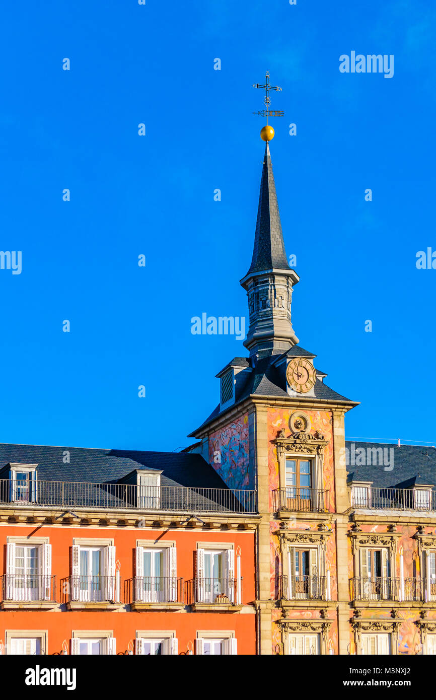Facade of casa de la carniceria building at plaza mayor, Madrid city