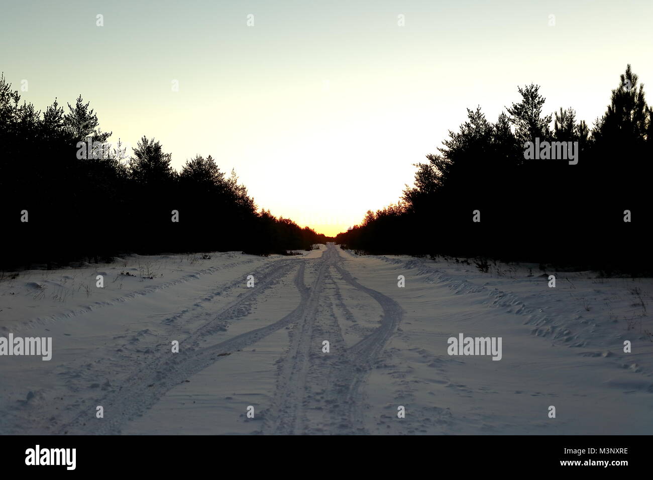 Road in winter near Barnes, Wisconsin, USA. Stock Photo