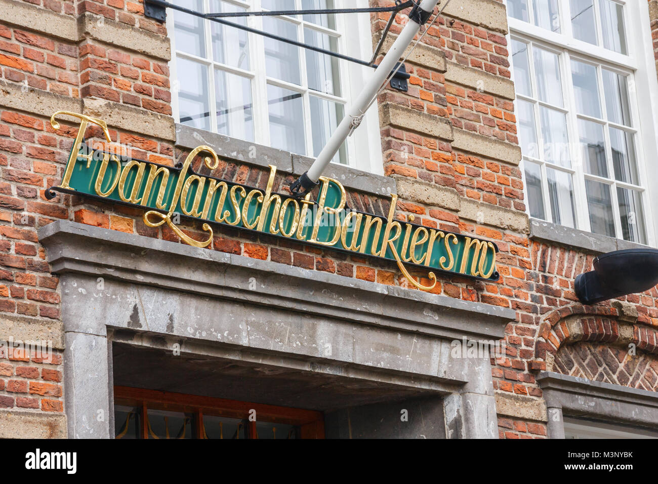 Gold plated letters at facade of the Van Lanschot NV headquarters, 's Hertogenbosch, The Netherlands Stock Photo