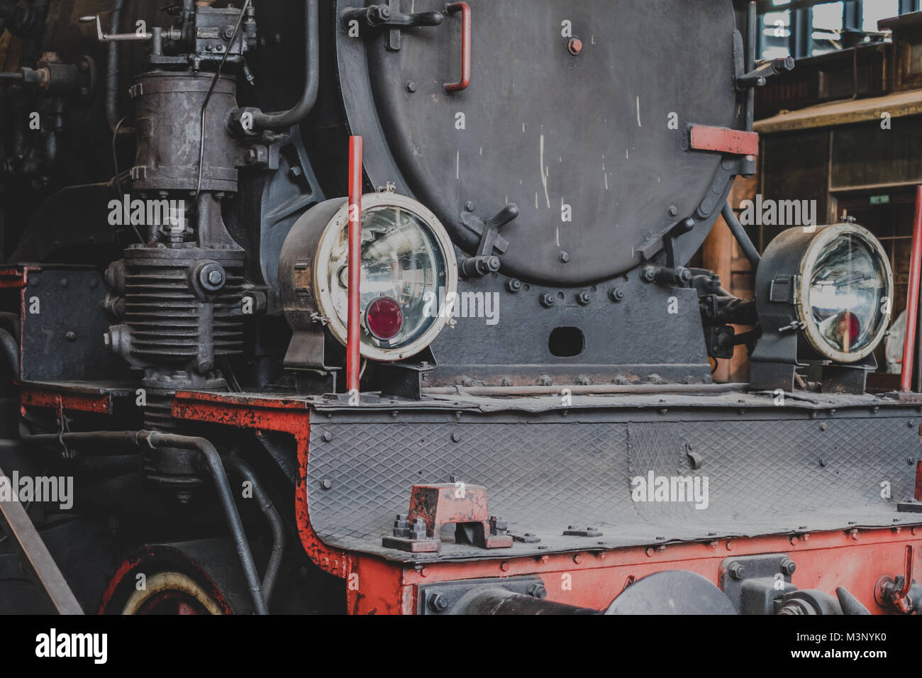 Front view of a classic old steam locomotive - Stock Photo