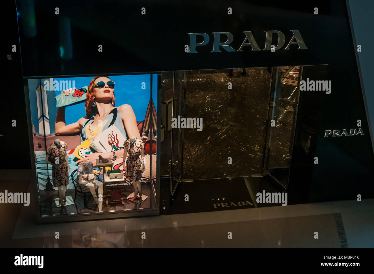 Las Vegas, Nevada. Prada store window display in the Crystals at City