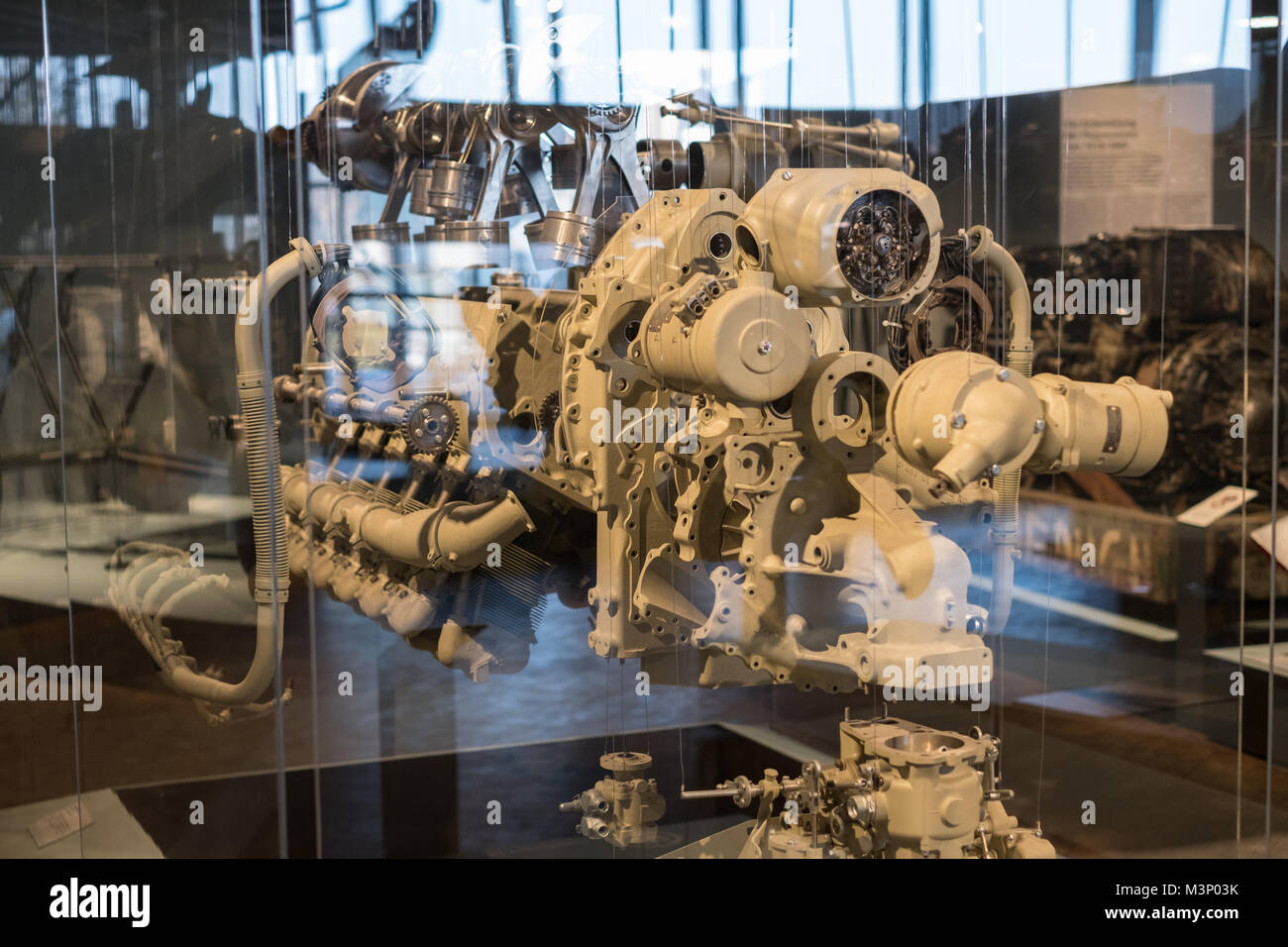 Berlin, Germany - February, 2018: Interior of an aircraft engine / airplane motor at  German Museum of Technology (Deutsche Technikmuseum Berlin (DTMB Stock Photo