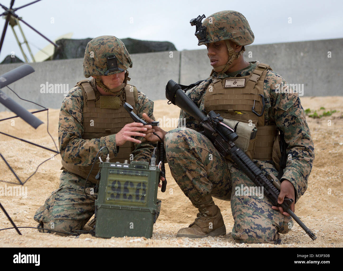 U.S. Marines test the connectivity of radio equipment while