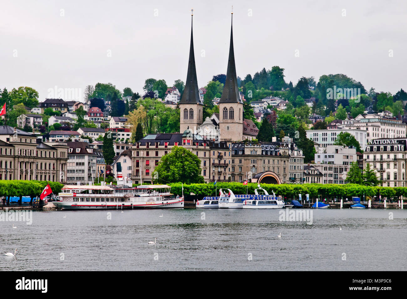 The Abbey Court Church in rainy day, Lucerne, Switzerland, Europe. Stock Photo