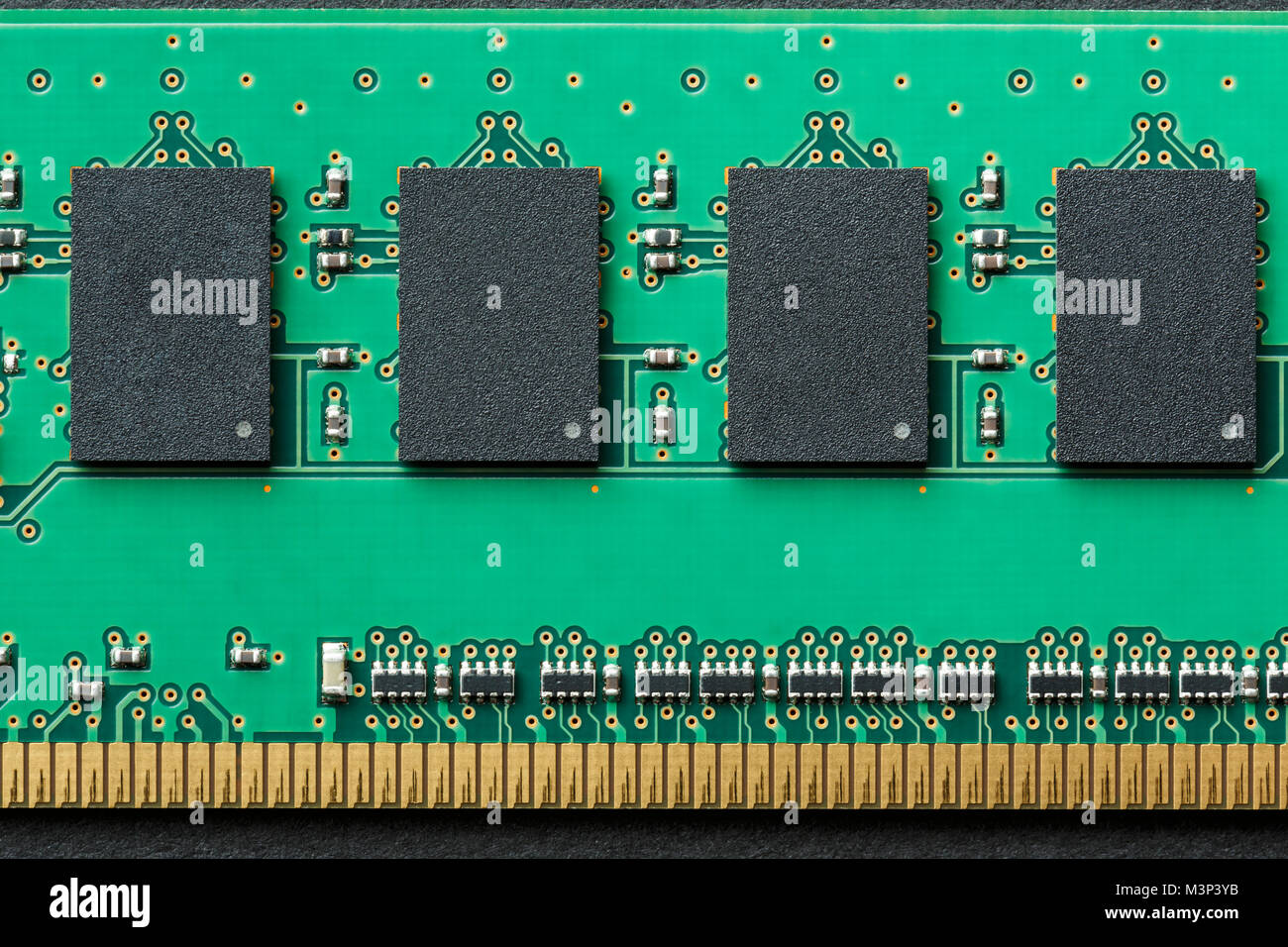 Horizontal flat lay graphic background border of DIMM RAM computer memory chip module Stock Photo