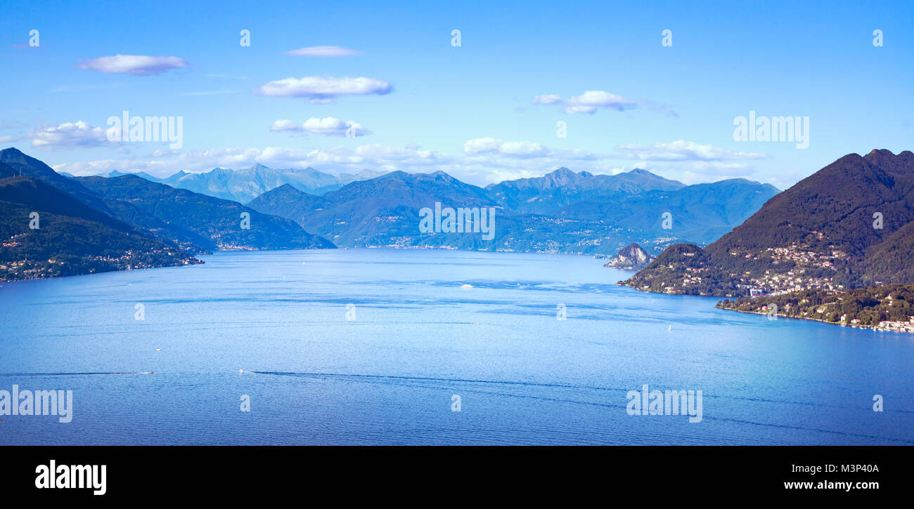 Maggiore lake panoramic view from Mottarone Stresa. Piedmont Italy Europe Stock Photo
