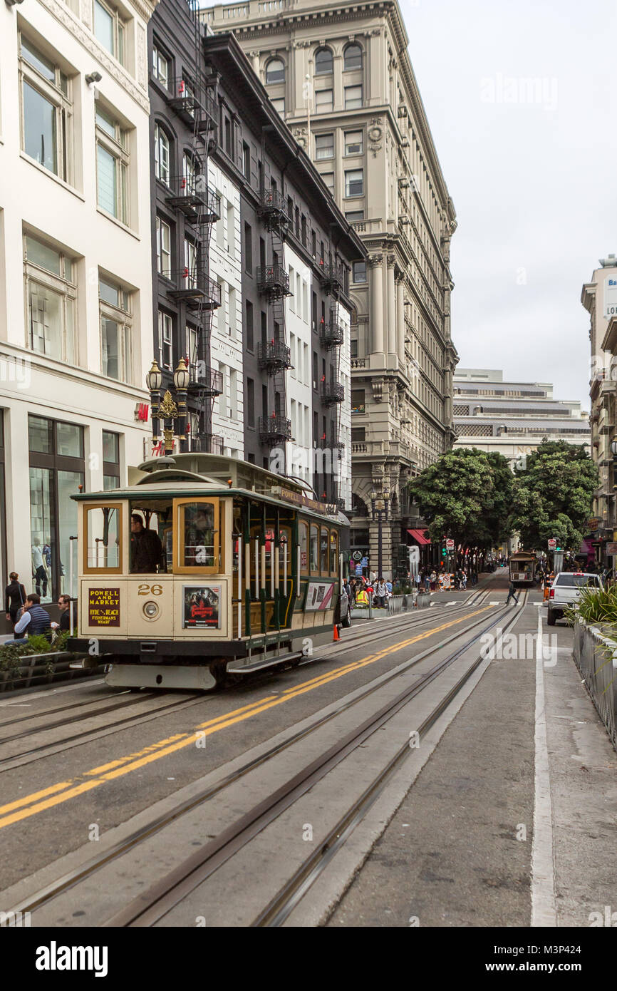 SAN FRANCISCO Ca. JUNE 16 Passengers ride in a cable car JUNE 16