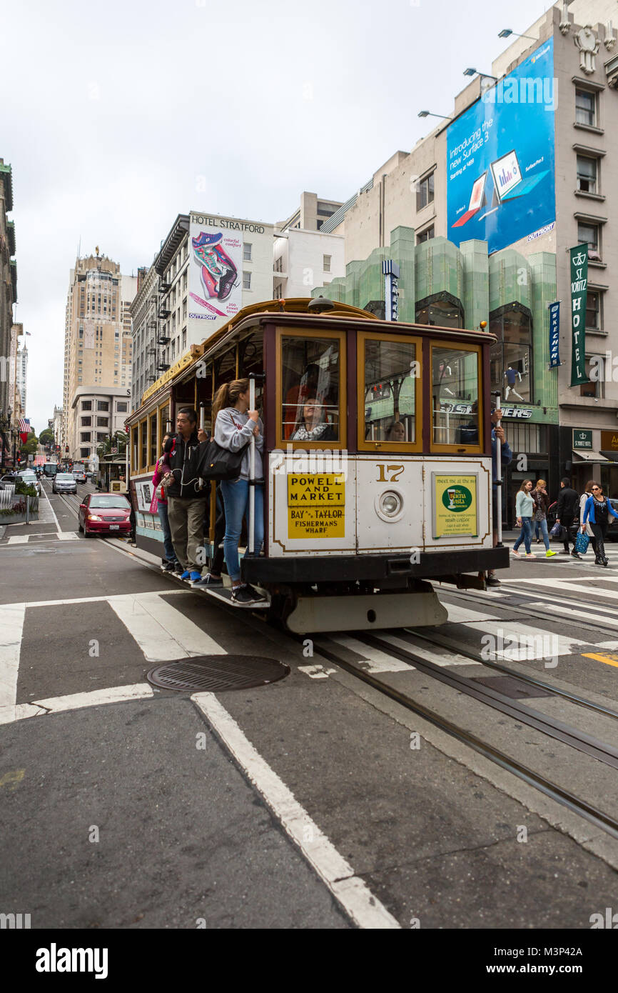 SAN FRANCISCO Ca. JUNE 16 Passengers ride in a cable car JUNE 16