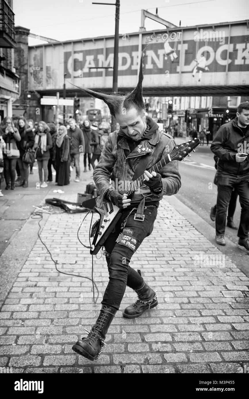 Black & White Photograph of a rocker busking Nr Camden Market, North ...