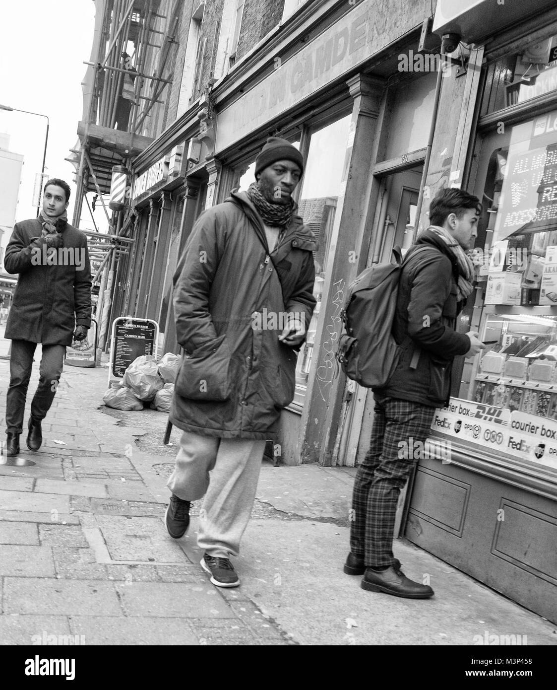 Black & White Photograph of Street Life in Camden, North London, England, UK. Credit: London Snapper Stock Photo