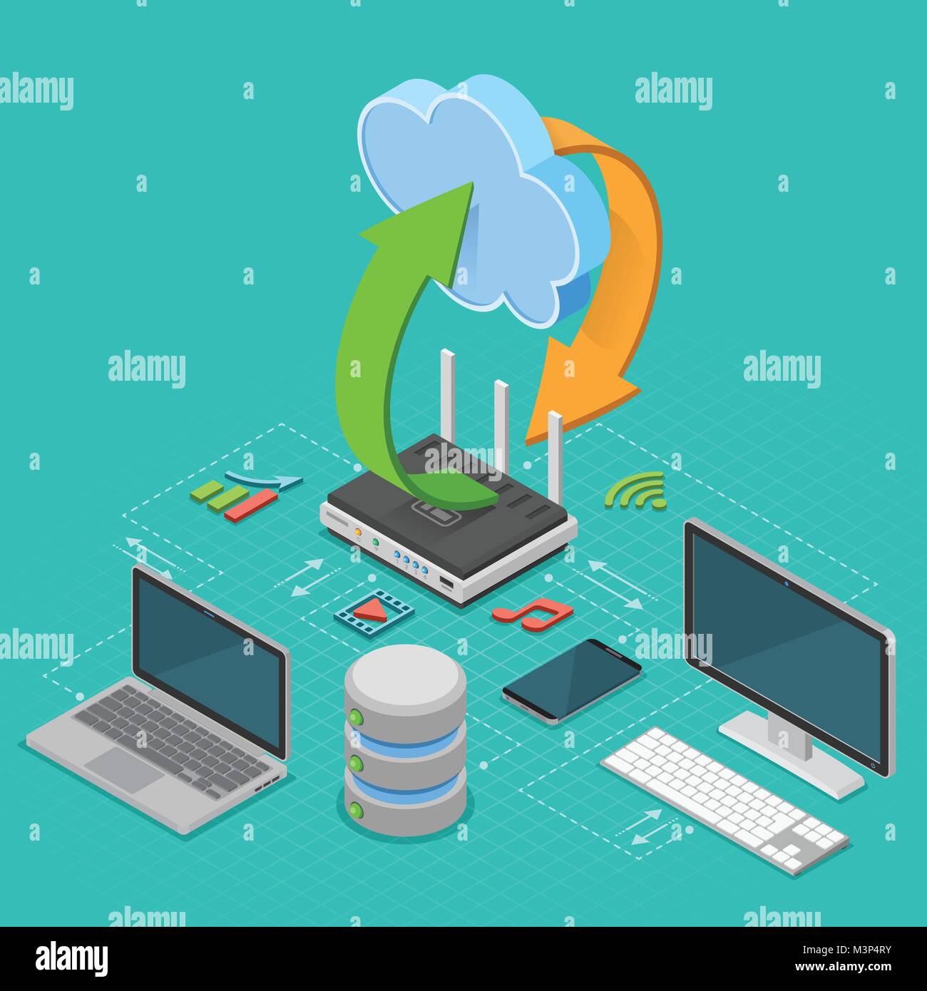 Cloud Computing Technology Isometric Stock Vector