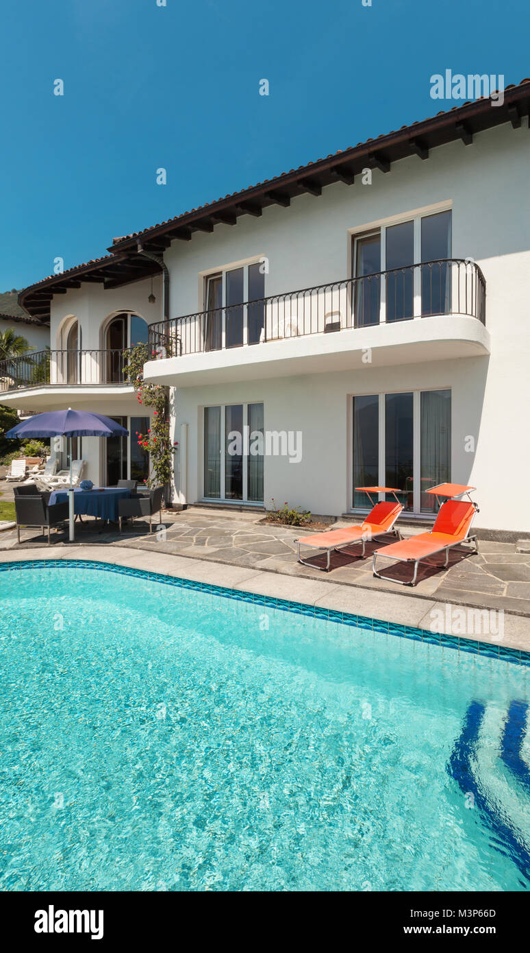 beautiful terrace with swimming pool Stock Photo - Alamy