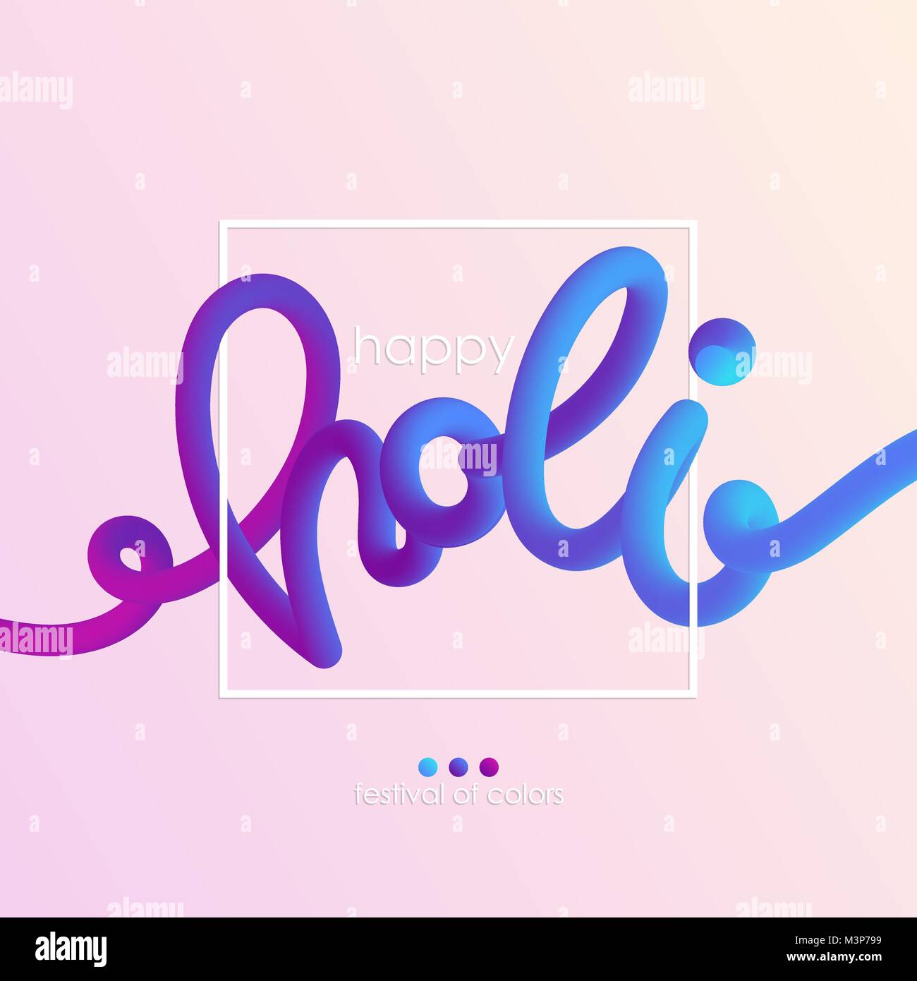 Happy Holi blended interlaced creative hand drawn lettering. Festival of colors. Trendy vector liquid 3d calligraphy for your design Stock Vector