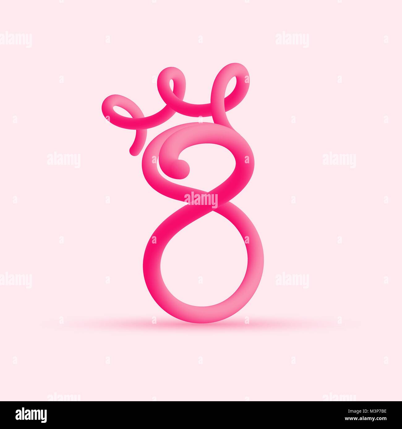 March 8. International Women's Day. Blended interlaced line number Eight with crown over pink background for your design Stock Vector