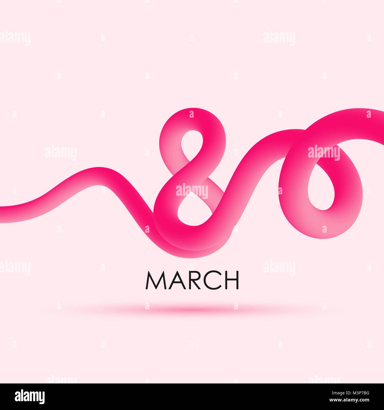 March 8. International Women's Day. Blended interlaced continuous line number Eight over pink background for your design Stock Vector