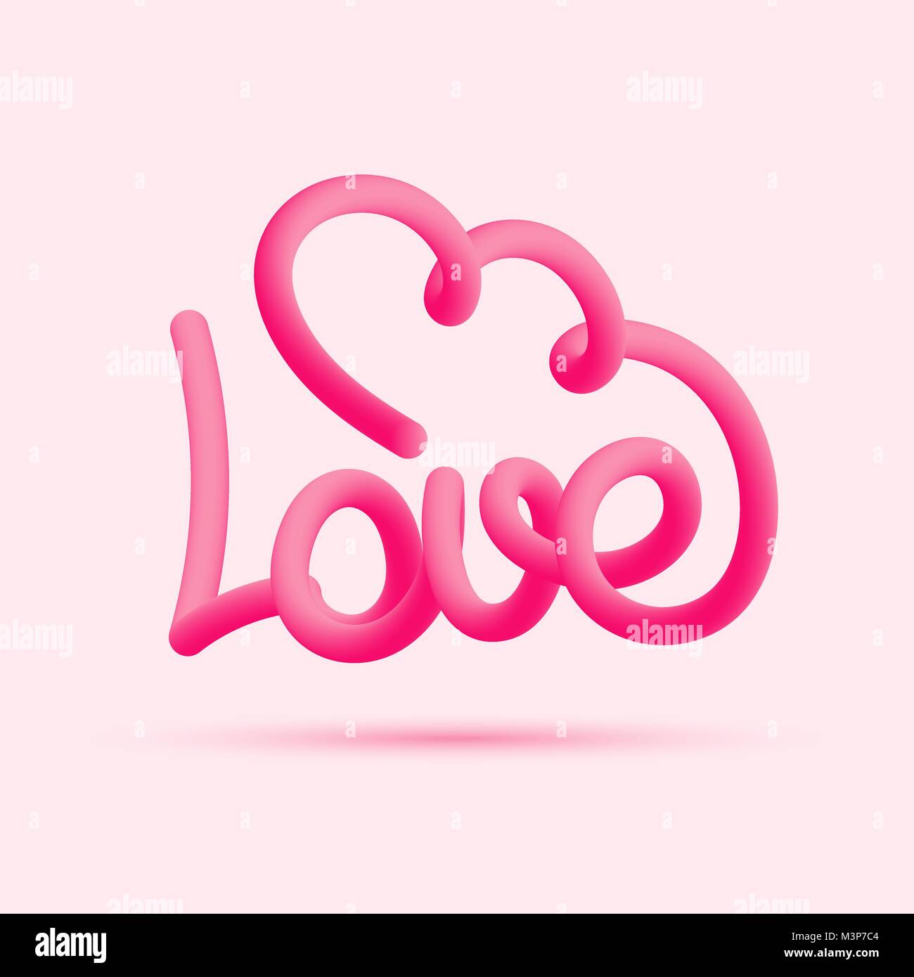 Love blended interlaced creative hand drawn lettering. Valentine's Day. Trendy vector liquid 3d calligraphy with heart shape for your design Stock Vector