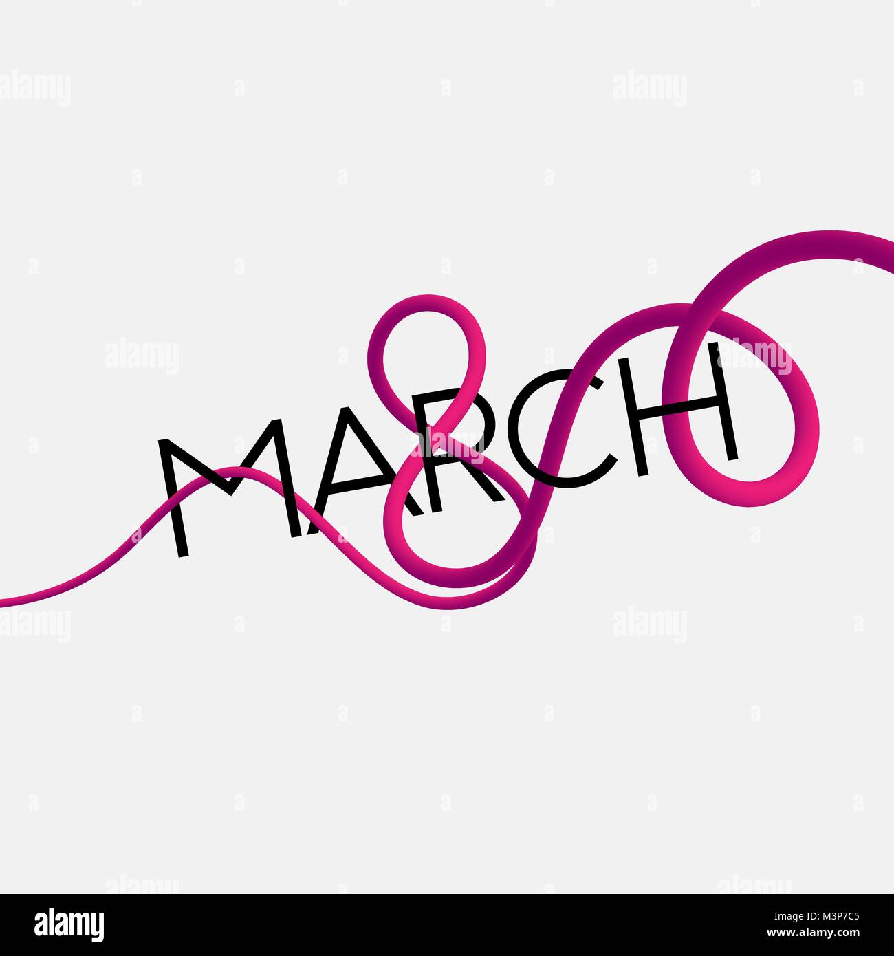 March 8 blended interlaced creative lettering. International Women's Day. Trendy vector liquid 3d calligraphy for your design Stock Vector