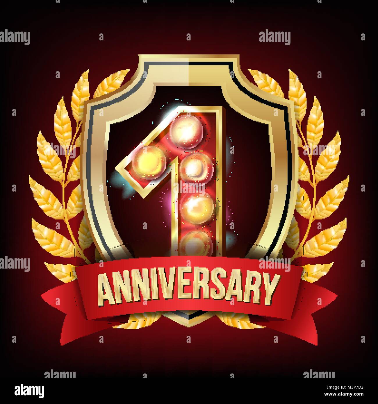 1 Anniversary Banner Vector. One Year Age, First Celebration. Shining ...