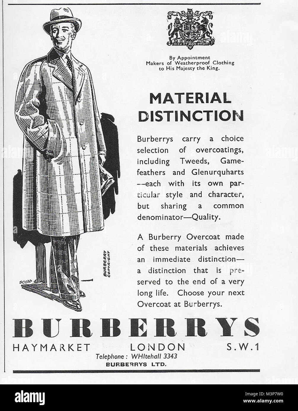 Burberry's men coats clothing advert, advertising in Country Life magazine  UK 1951 Stock Photo - Alamy