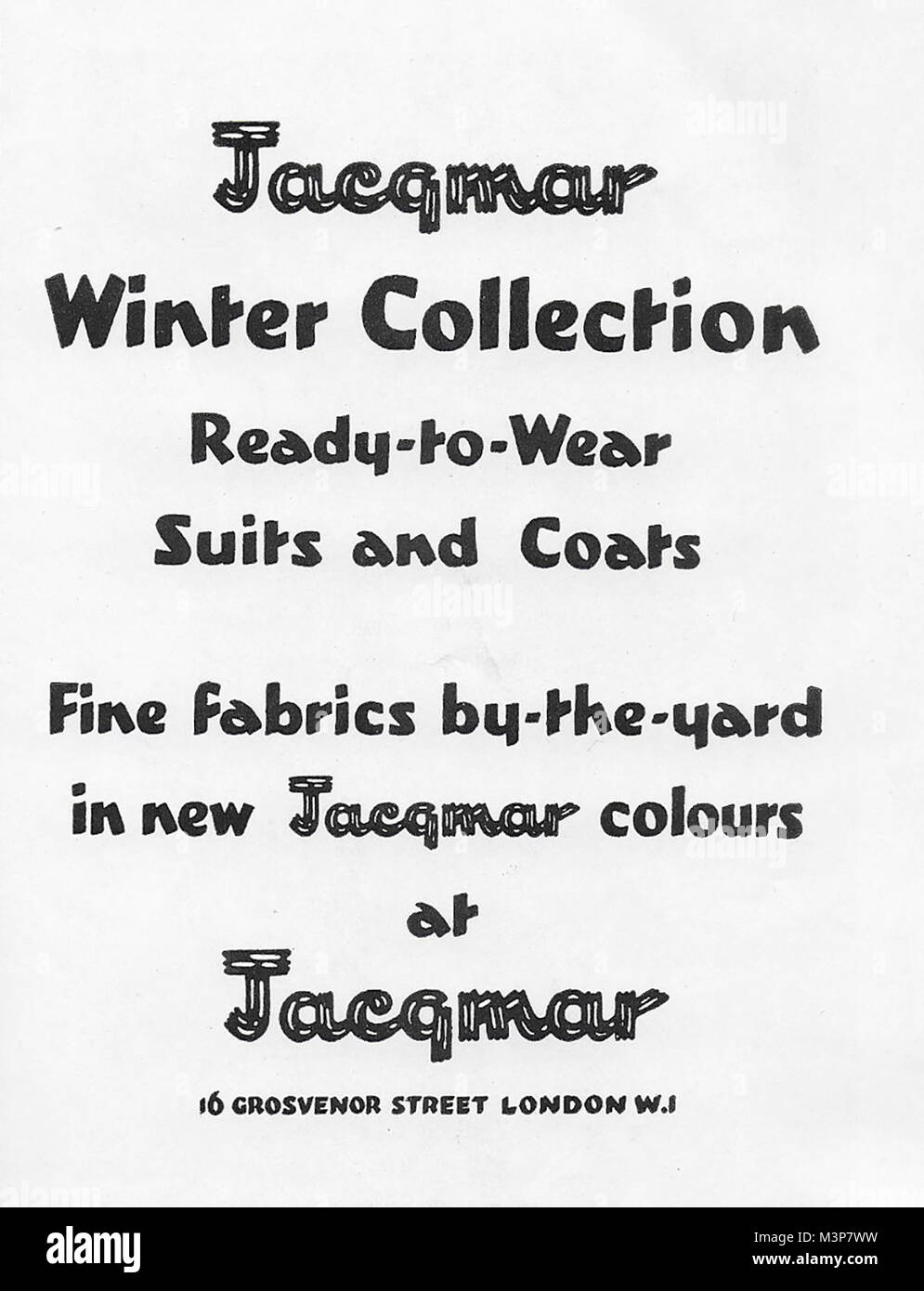 Jacqmar winter clothing collection advert, advertising in Country Life magazine UK 1951 Stock Photo