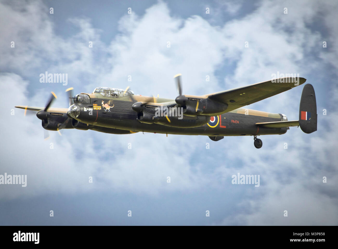 Royal Air Force Lancaster bomber over Lincolnshire, UK. Stock Photo