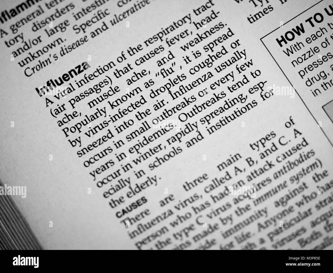 Definition of Flu or Influenza as found in the Complete Family Health Encyclopedia Stock Photo