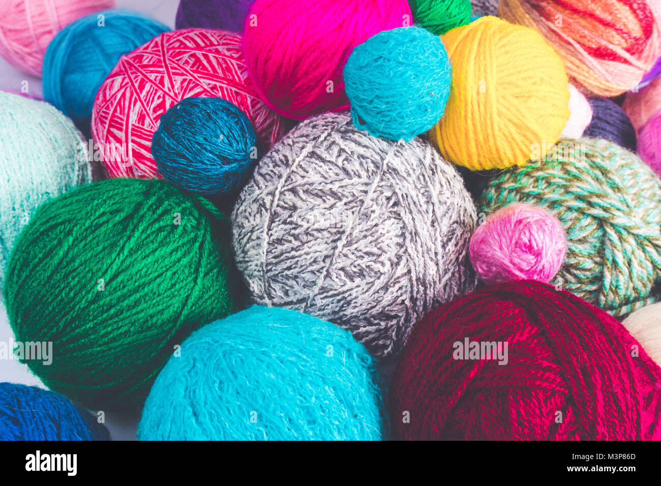 Colored balls of yarn. Colorful background with yarn ball Stock Photo