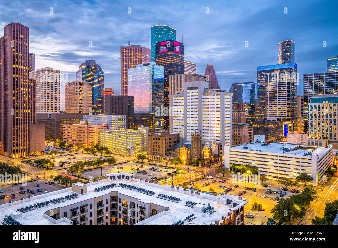 Houston, Texas, USA downtown cityscape at dusk Stock Photo Alamy