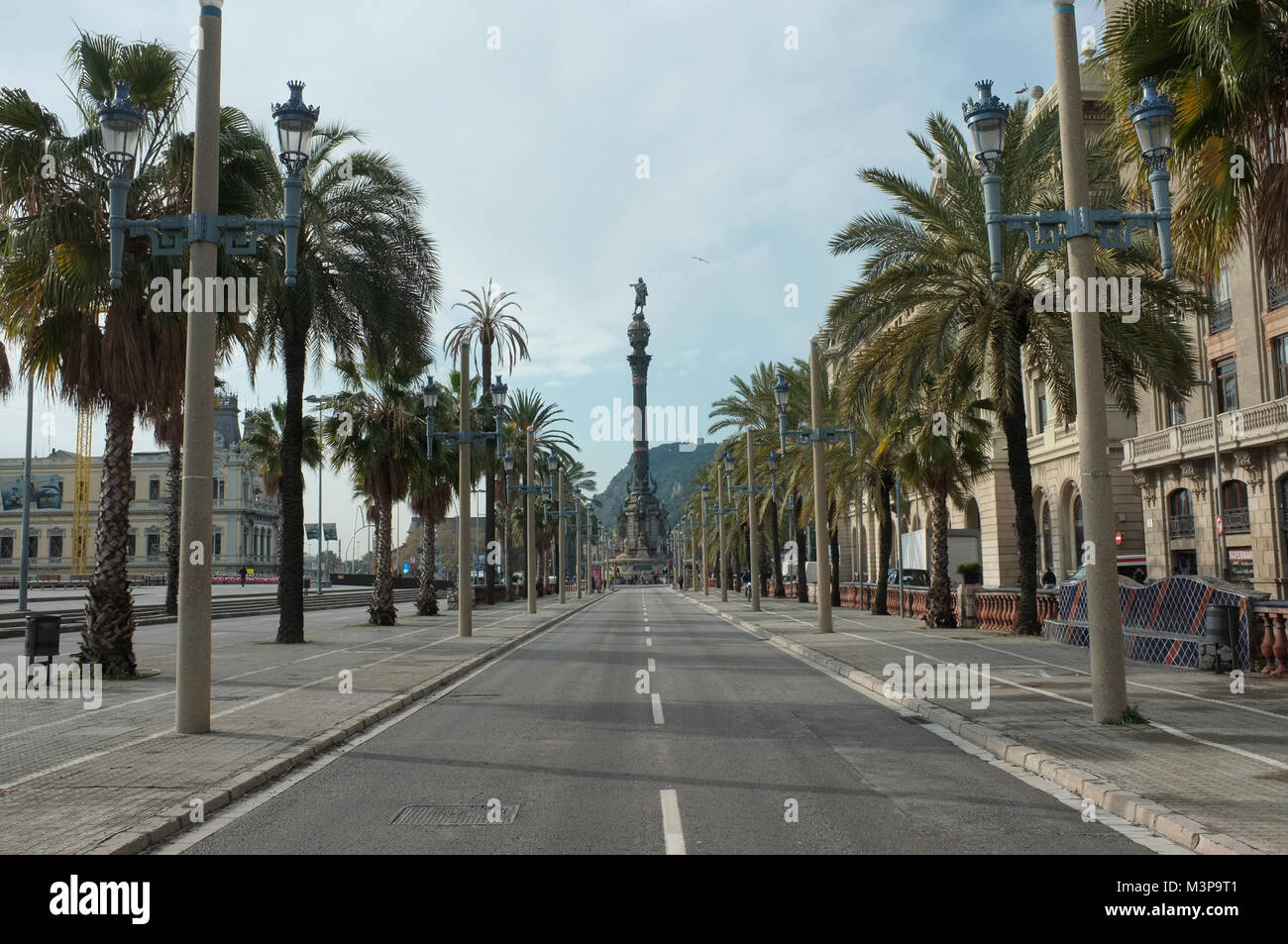 passeig de colom and the Christopher Columbus monument, barcelona, spain Stock Photo