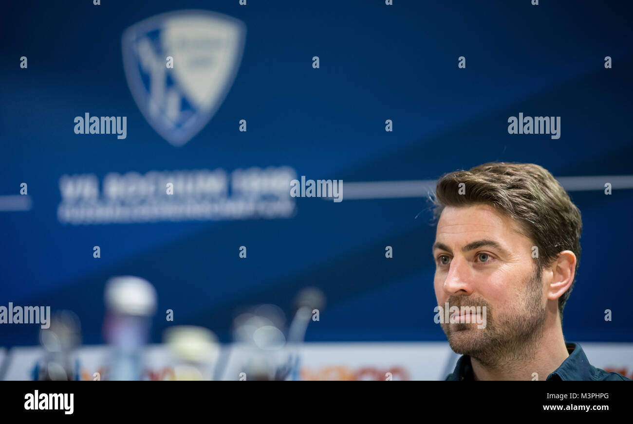 Bochum, Germany. 12th Feb, 2018. Heiko Butscher, the co-coach of VfL Bochum, speaking during a press conference in Bochum, Germany, 12 February 2018. Credit: Guido Kirchner/dpa/Alamy Live News Stock Photo