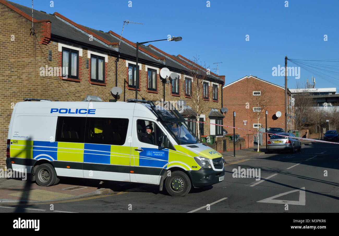 London, UK, 12th February 2018 Metropolitan Police response to World War II unexploded bomb incident at London City Airport in London’s Royal Docks Credit: A Christy/Alamy Live News. Stock Photo