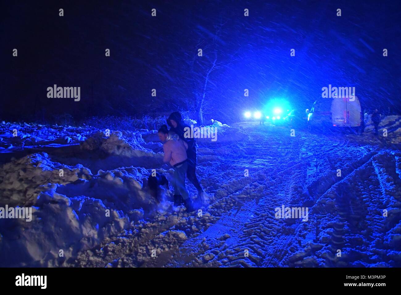 Moscow Region, Russia. February 11, 2018The crash site of a Saratov Airlines Antonov An-148 plane. The passenger plane with 71 people on board bound for the Ural city of Orsk crashed minutes after taking off from Domodedovo International Airport. Credit: Russian Look Ltd./Alamy Live News Stock Photo