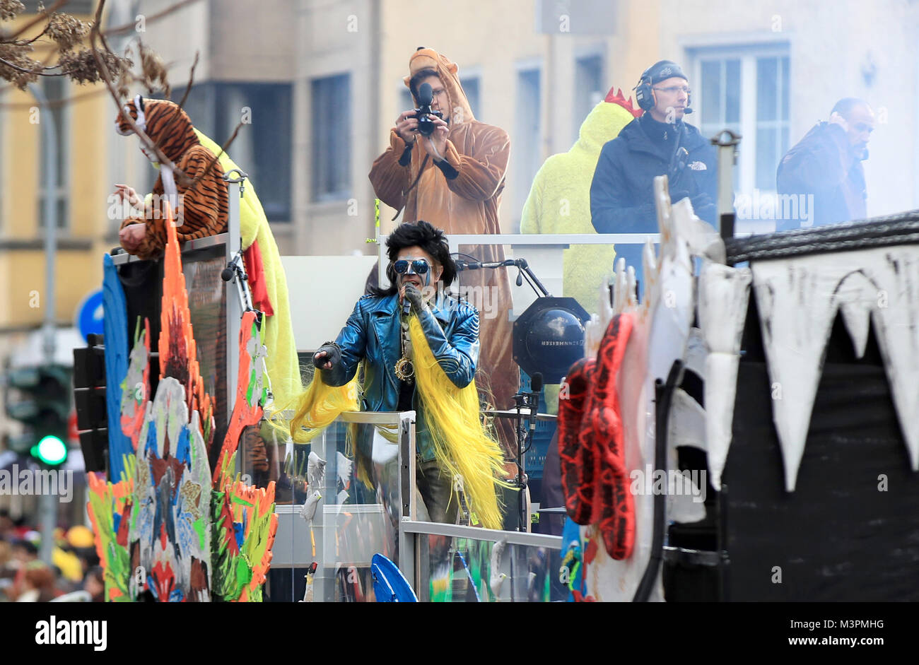 The German band 'Die Toten Hosen' (lit. The Dead Trousers) performs during  a live concert on a caricature float at the Rosenmontag (Shrove Monday)  carnival procession in Duesseldorf, Germany, 12 Febraury 2018.