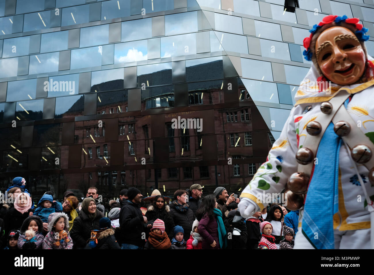 Freiburg, Germany. 12th February, 2018. A participant in a costume ...