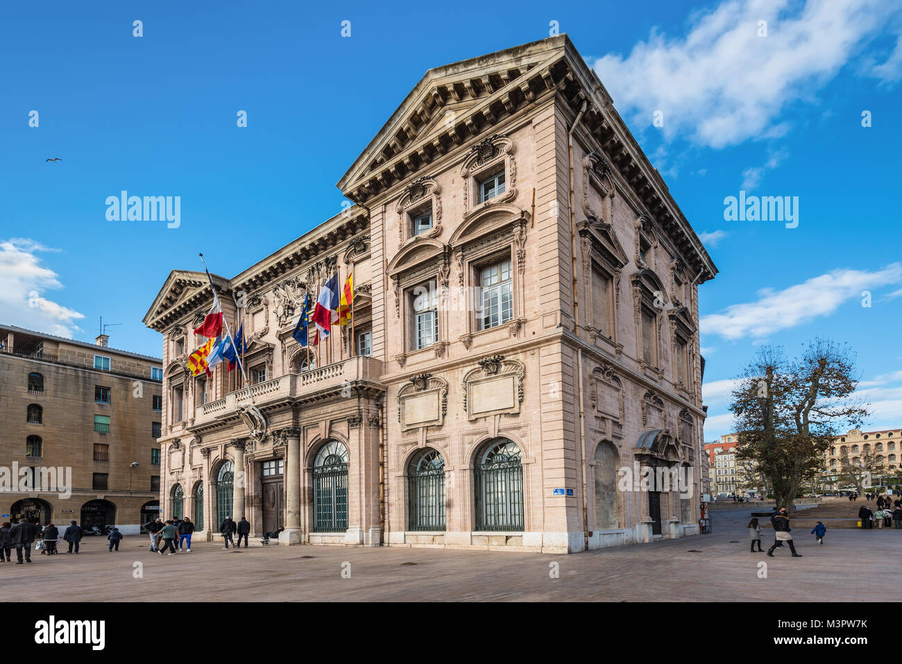 Marseille, France - December 4, 2016: Wide-angle view of the historic town-hall 'Hotel de Ville' in Marseille, Provence, France. Stock Photo