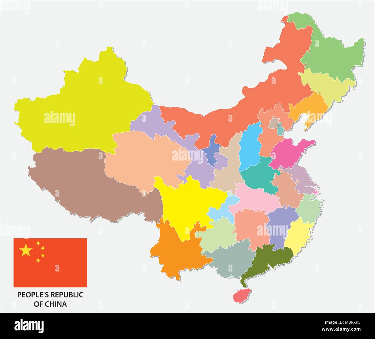 colorful administrative and political vector map of china with flag Stock Vector