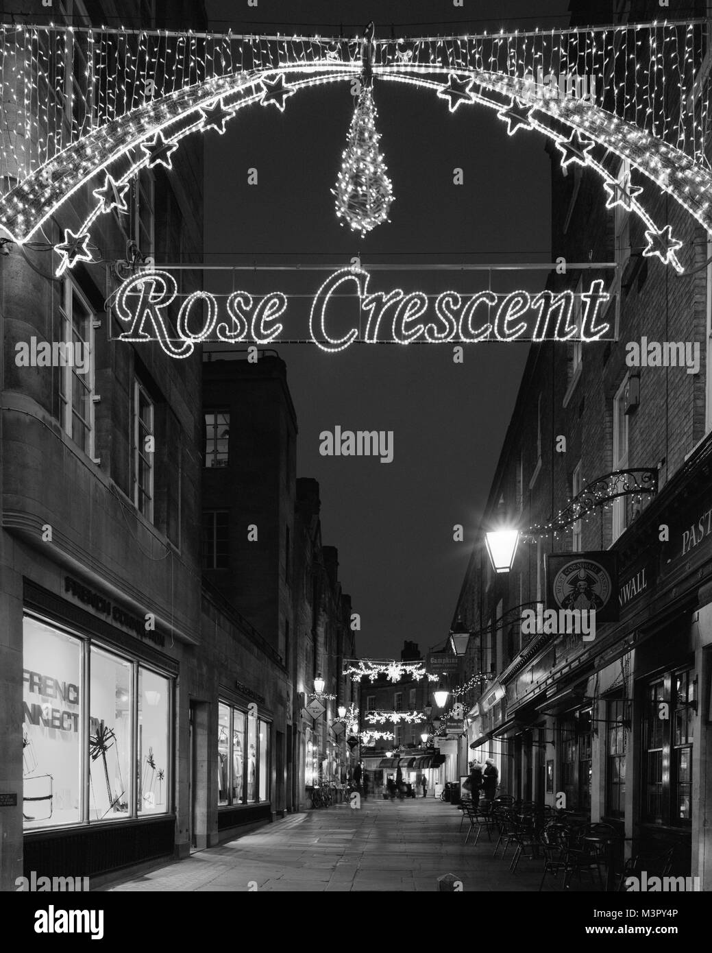 Rose Crescent Christmas lights Cambridge Stock Photo