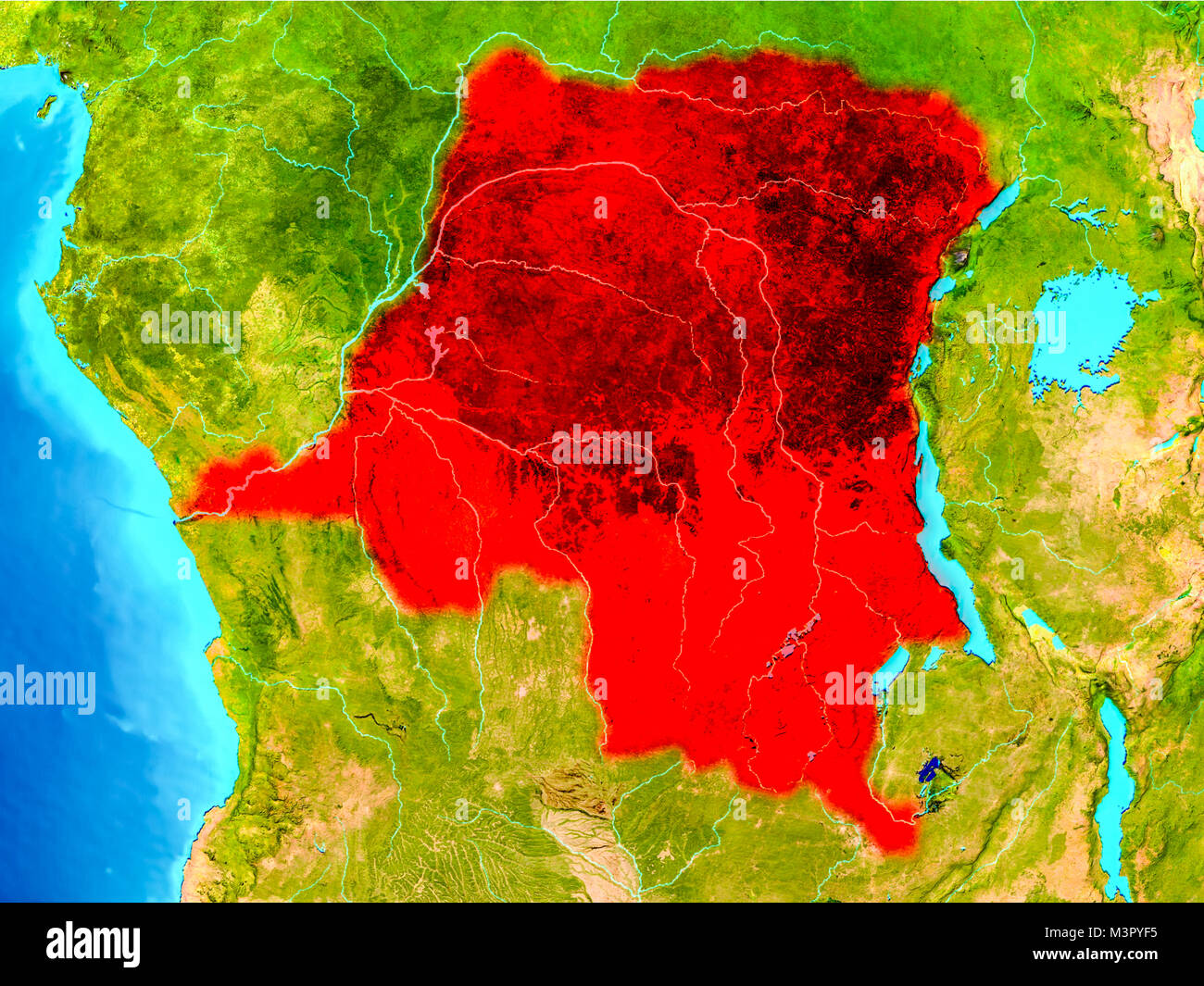 Democratic Republic of Congo highlighted in red on planet Earth. 3D ...
