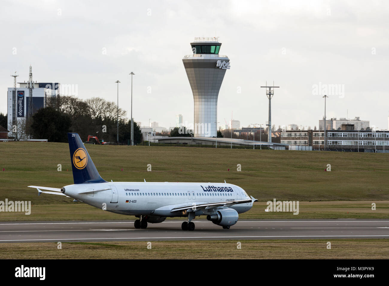 Lufthansa Airbus A320 taking off at Birmingham Airport, UK. (D-AIZG) Stock Photo