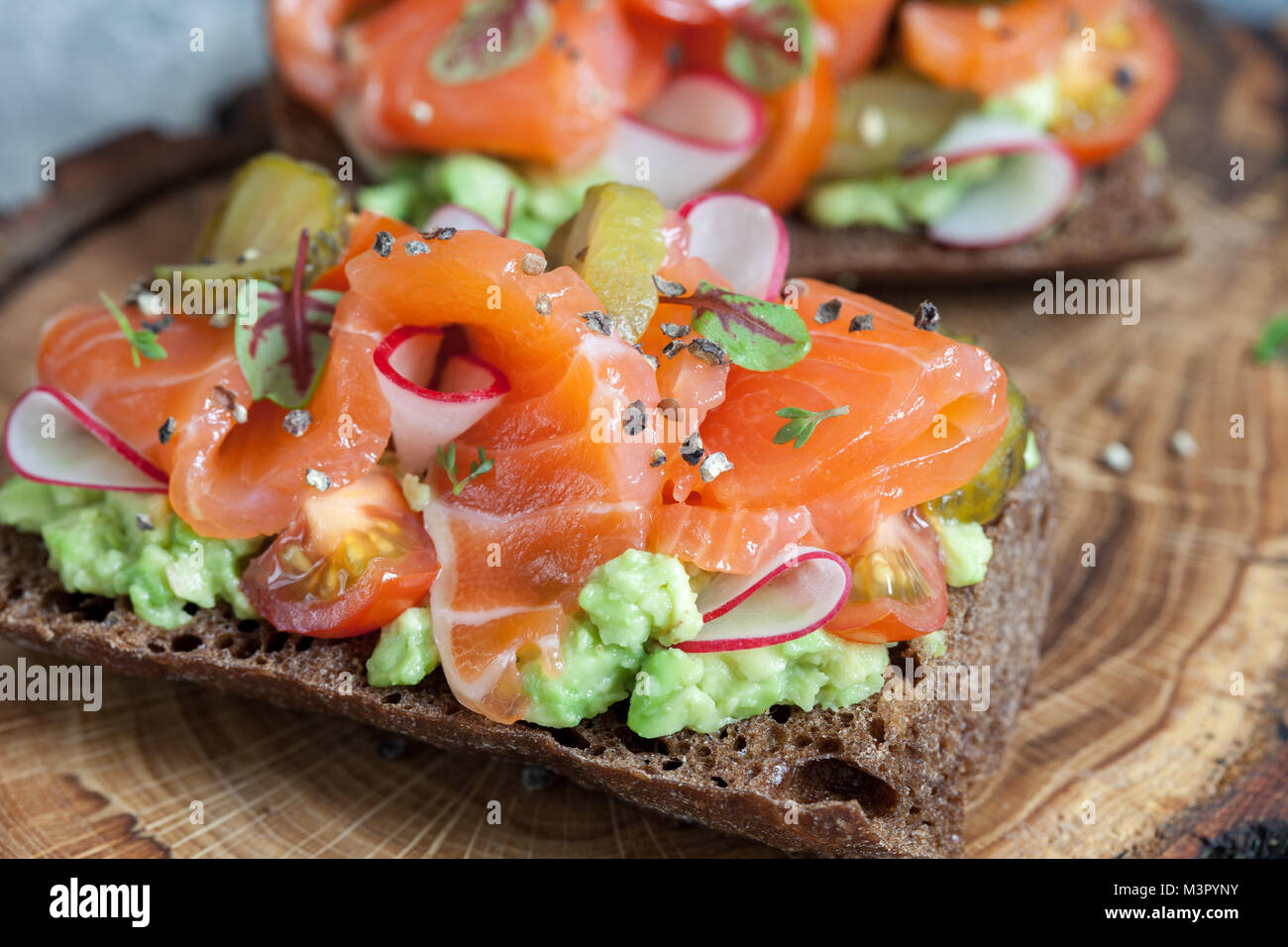 Open Rye Sandwich with Smoked Salmon, Herb Cream Cheese and