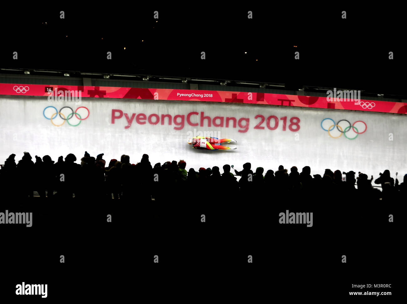 Germany's Tatjana Huefner in the Women's Luge Singles Run during day three of the PyeongChang 2018 Winter Olympic Games in South Korea. Stock Photo